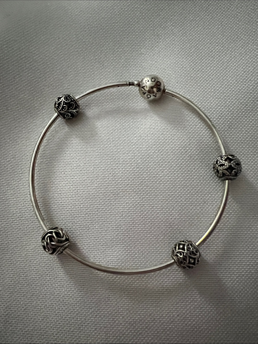 Pandora Charm Bangle Bracelet with Charms Included - Silver
